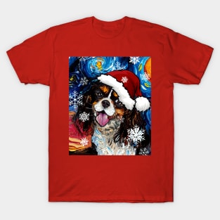 Tri Color Cavalier King Charles Spaniel Santa T-Shirt